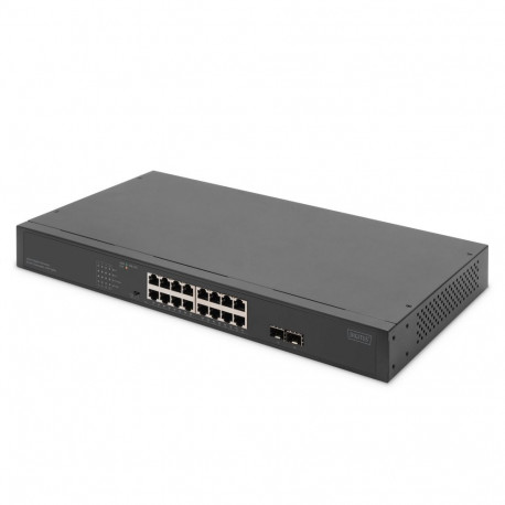 "DIGITUS Switch 16-Port Gigabit Netzwerkswitch, 19 Zoll, unmanaged, 2 Uplink Ports, SFP"