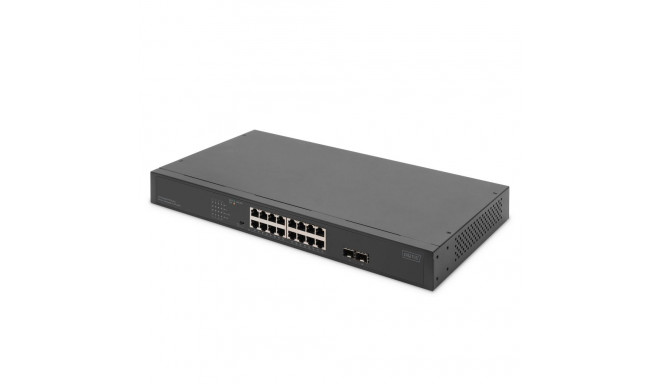 "DIGITUS Switch 16-Port Gigabit Netzwerkswitch, 19 Zoll, unmanaged, 2 Uplink Ports, SFP"