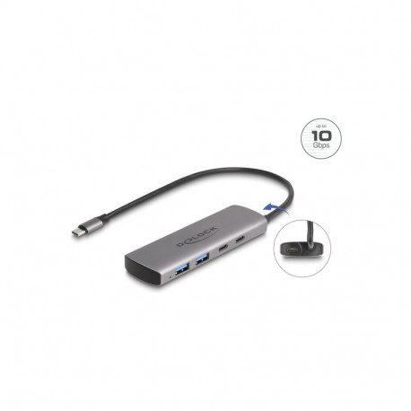 "DELOCK USB 10 Gbps 2 Port USB Typ-A + 2 Port USB Type-C Hub mit USB Type-C Anschluss und zustzliche