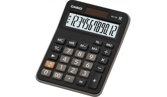 Lauakalkulaator Casio MX-12B must 12-kohaline, tava- ja päikesepatarei, 115gr, 29x106,5x147mm, Stand