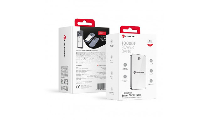 Powerbank compatible withMagSafe Forcell F-Energy SuperSlim F10K8 QC4.0 PD3.0 15W 10000 mAh white