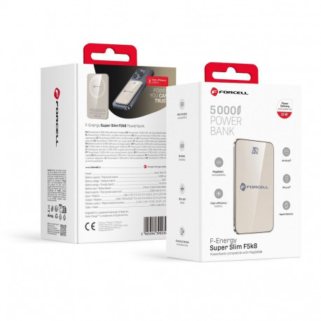 Powerbank compatible with MagSafe Forcell F-Energy SuperSlim F5K8 QC4.0 PD3.0 15W 5000 mAh titanium 