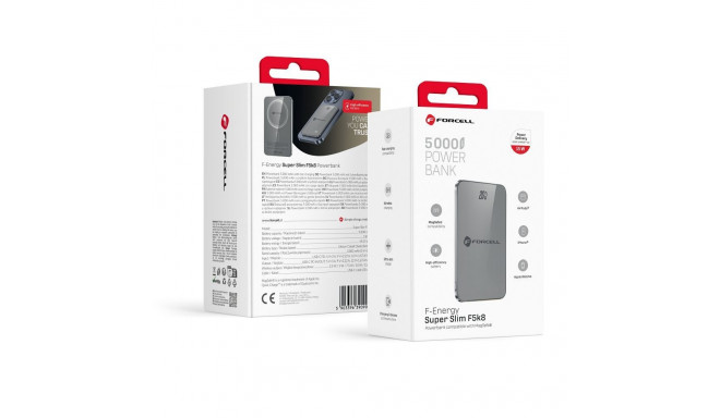 Powerbank compatible with MagSafe Forcell F-Energy SuperSlim F5K8 QC4.0 PD3.0 15W 5000 mAh grey