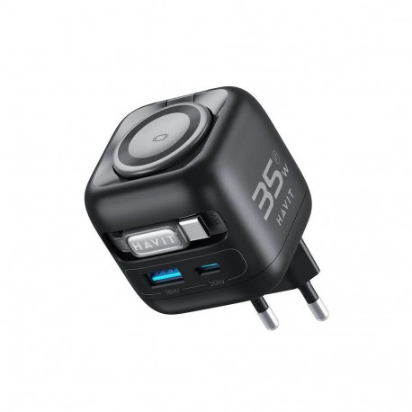 Havit reisilaadija UC250 A-EU GaN väljatõmmatava kaabliga, must