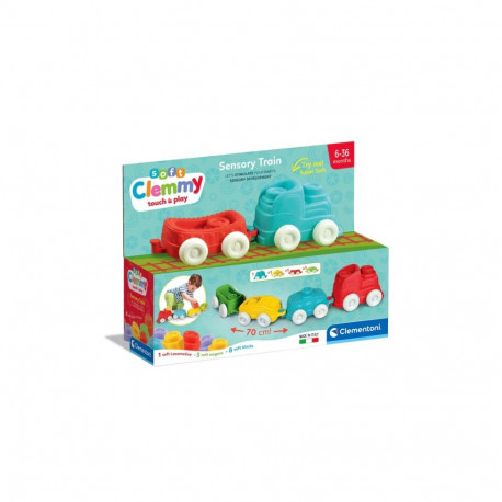 Clemmy Kolorowy Pociąg Sensoryczny Lokomotywa Wagony Klocki 70cm Clementoni 17961