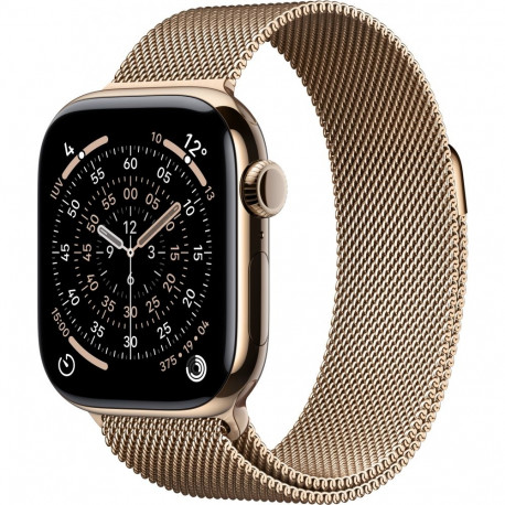 "Apple Watch S11 Titan Gold Cellular 42mm (Milanaise Armband gold)"