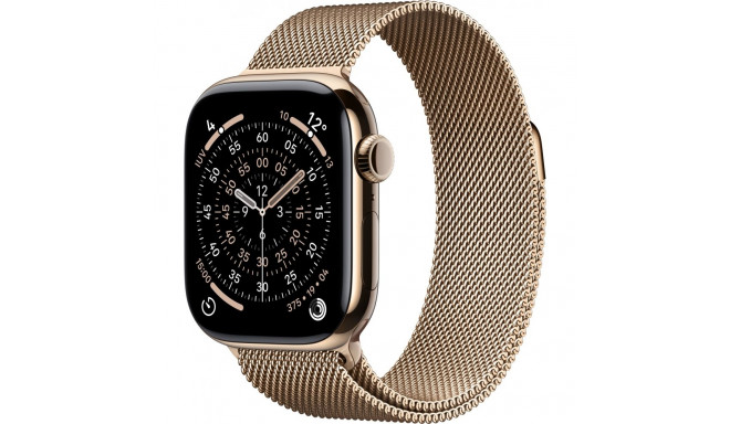 "Apple Watch S11 Titan Gold Cellular 42mm (Milanaise Armband gold)"