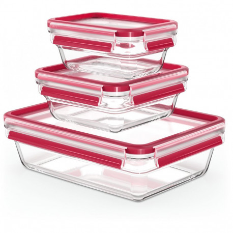 "Emsa N10509 Clip & Close Glas Frischhaltedosen-Set 3-teilig Transparent/Rot"