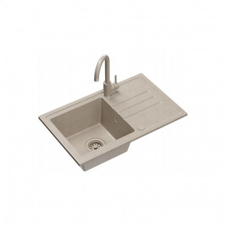 BEN 111 sink, river sand granite sink, 70x44, with a beige tap with a fixed spout, with a beige siph