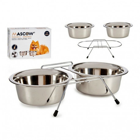 Pet feeding dish Mascow 2 2 Silver Stainless steel 800 ml 16,3 x 8 x 34,5 cm 35 x 18,5 x 9 cm 17 x 6
