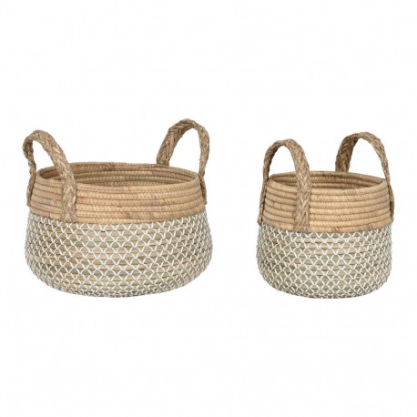 Basket set Home ESPRIT White Natural Light brown PVC Seagrass Rushes 35 x 35 x 30 cm 2 Pieces