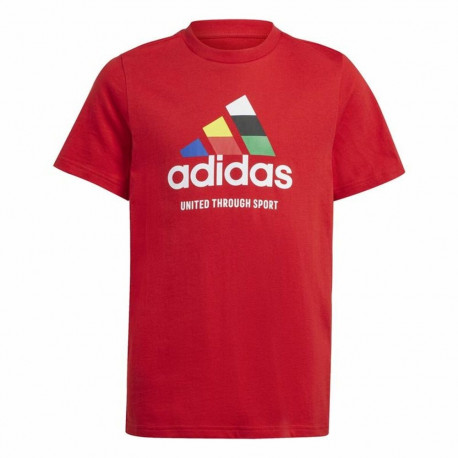 Unisex Short Sleeve T-Shirt Adidas Tiro Nations Pack Graphic Red - 11-12 Years