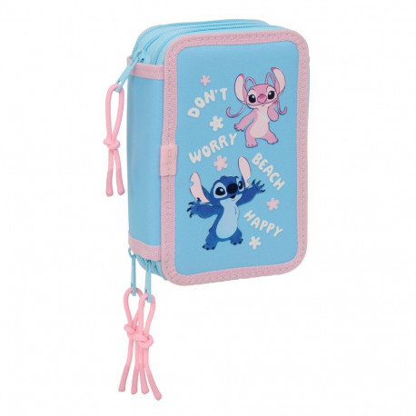 Triple Pencil Case Lilo & Stitch Happy Sky blue 12,5 x 19,5 x 5,5 cm 37 Pieces