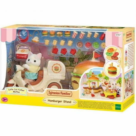 Nukumaja aksessuaarid Sylvanian Families Puesto de hamburguesas - Papa Latte Cat y Scooter 30 Tükid,