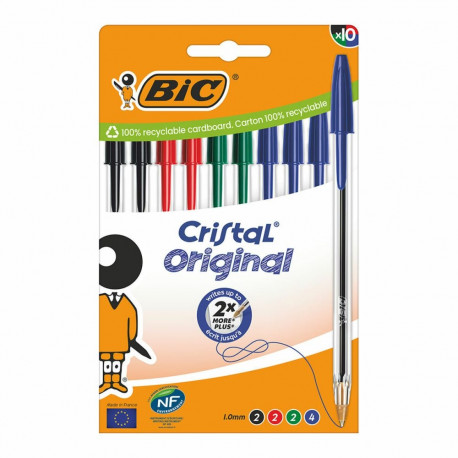 Biro pastapliiatsite komplekt Bic Cristal Sinine Must Punane Roheline (10 Ühikut)