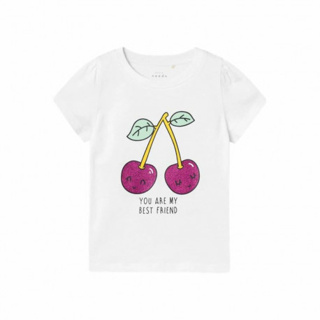 Child's Short Sleeve T-Shirt Name It Nmfvibeke Capsl White - 5 Years