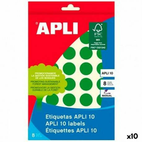 Adhesive labels Apli Green Circle 8 Sheets (10 Units)