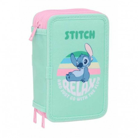 Triple Pencil Case Stitch Green 12,5 x 19,5 x 5,5 cm 37 Pieces