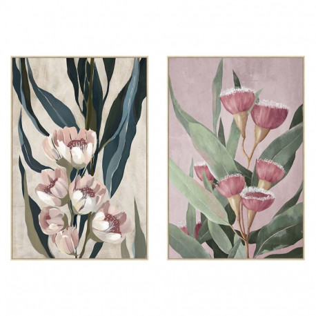 Canvas Home ESPRIT Green Pink Flowers Modern (2 Units)