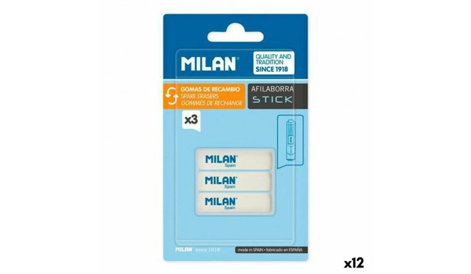 Eraser Set Milan AFILABORRA STICK White 3 Pieces (12 Units)