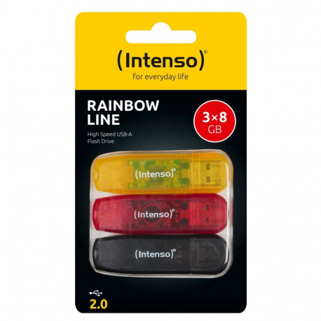Intenso Rainbow Line 8GB USB-mälupulk 2.0 multipakk x3 värviline