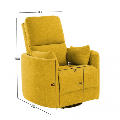 Recliner armchair STINA with swinging and rotating manual mechanism, yellow