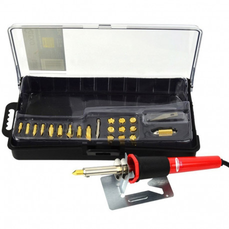 Electric Soldering Iron / Pyrography Pen for Wood and Leather Burning 22 Tips Included G20050 GEKO