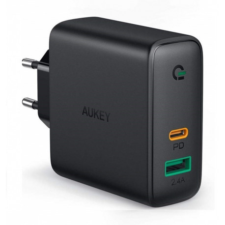 AUKEY PA-D1 30W Dual Port PD Wall Charger (USB-C & USB-A) with Dynamic Detect