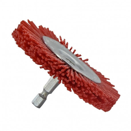 Wheel brush for drill, red abrasive filament, wood stripping, 75mm