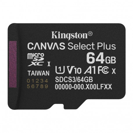 Kingston 64GB micSDXC Canvas Select Plus Gen3 100R A1 Single Pack w/o ADP