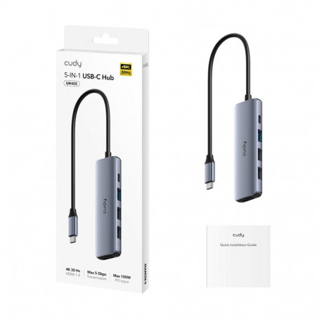 CUDY USB-C-jaotur UH405 5-ühes HDMI 4K