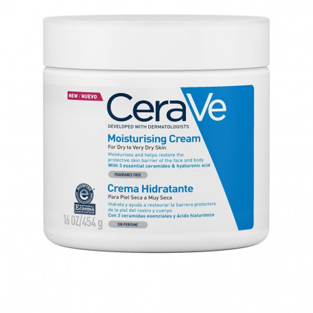 CERAVE CREMA HIDRATANTE para rostro y cuerpo formulada con ácido hialurónico y ceramidas esenciales