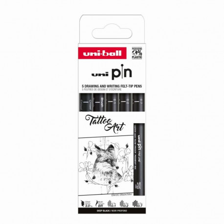 Tindipliiats Uni Pin komplekt Tattoo Art, 5 pliiatsit