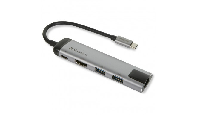Verbatim USB-C Hub Adapter - USB-C/2xUSB-A 3.0/HDMI/Ethernet aluminum 49141