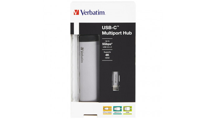 Verbatim USB-C Hub Adapter - USB-C/2xUSB-A 3.0/HDMI aluminum 49140