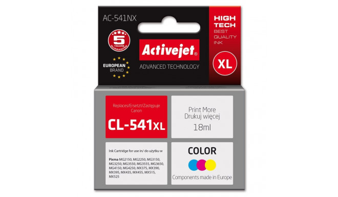 Ink Cartridge - Activejet AC-541NX Replacement for Canon CL-541XL 18ml Cyan, Yellow, Magenta