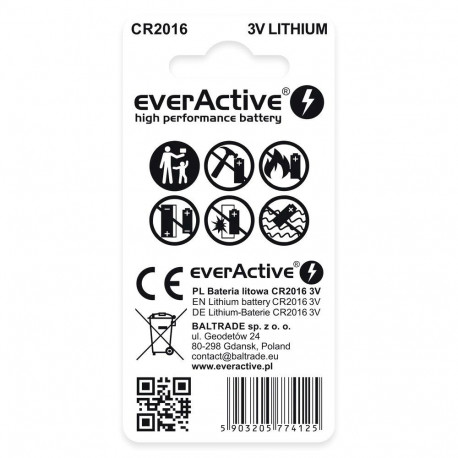Battery - everActive CR2016 Lithium Coin 2 pcs. 20mm x 1.6mm