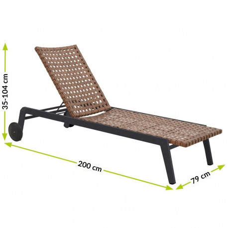 Garden Lounger - TEXAS Adjustable Backrest, Transport Wheels, 110 kg Max Load, Brown