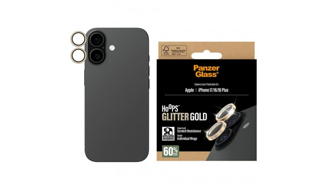 PanzerGlass Hoops Glitter Tempered Glass Lens Screen Protector for iPhone 17 / 16 / 16 Plus - Gold