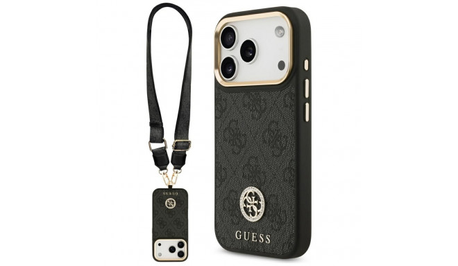 Guess 4G Strass Logo & Big Strap Metal Buttons MagSafe Case for iPhone 17 Pro - Black