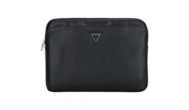 Guess Sleeve Grained Zipper Pocket Triangle Logo 14" Laptop Bag - Black