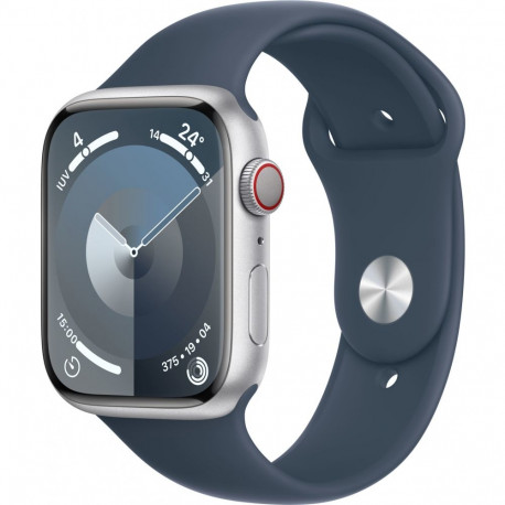 "Apple Watch S9 Aluminium Cellular 45mm Silber (Sportarmband sturmblau) M/L NEW"