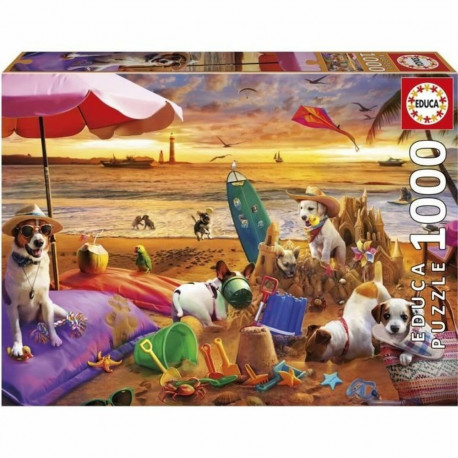 Puzzle Educa Perros jugando en la playa 1000 Pieces