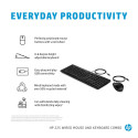 HP 225 USB Wired Mouse Keyboard Combo, Sanitizable/Antimicrobial - Black - US ENG