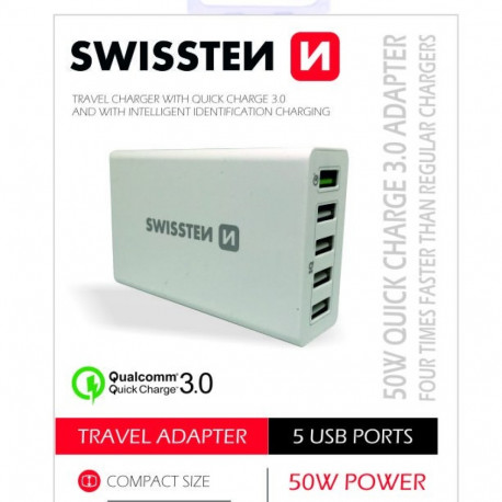 Swissten Qualcomm 3.0 QC Smart IC Premium Travel Charger USB 5x 2.1A  50W
