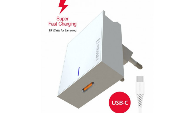 Swissten 25W Samsung Super Fast Charging Travel charger with 1.2m USB-C to USB-C cable