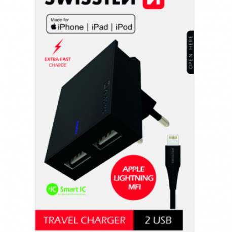 Swissten MFI Apple Certified Travel Charger USB 3А / 15W With Lightning Cable 1.2m