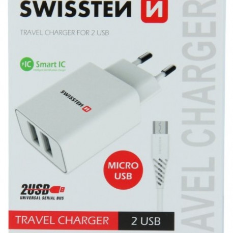 Swissten Smart IC Travel Charger 2x USB 2.1A with Micro USB Cable 1.2m