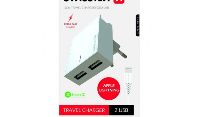 Swissten Premium Travel Charger 2x USB 3А / 15W With Lightning Cable 1.2m