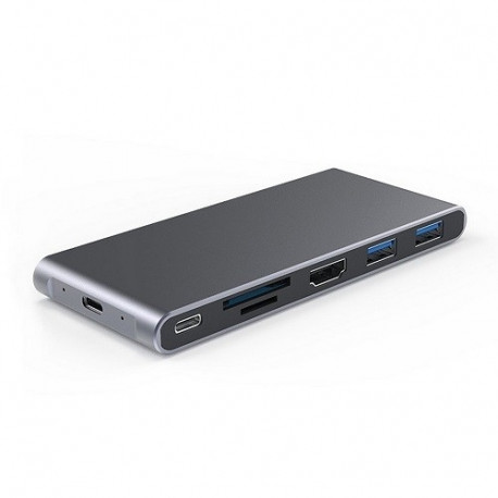 Adapter USB-C - HDMI, 2x USB 3.0, SD, TF, PD60W + M.2 NGFF SSD Case